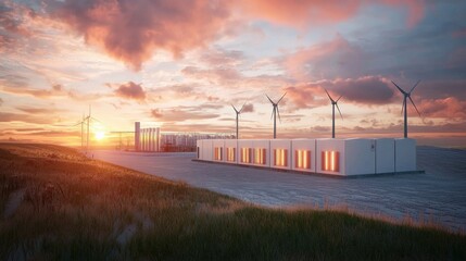 Sustainable Wind Energy at Scenic Countryside Sunset