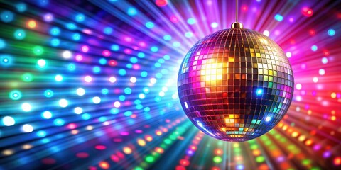 Colorful disco mirror ball emitting vibrant lights , nightclub, sphere, light, vibrant, disco, colorful, party, dance