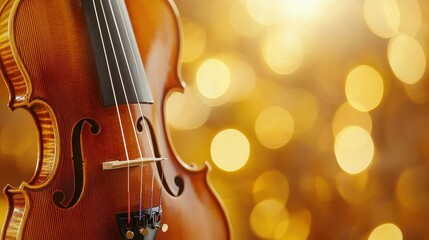 Fototapeta premium Violin with Golden Bokeh Lights Background