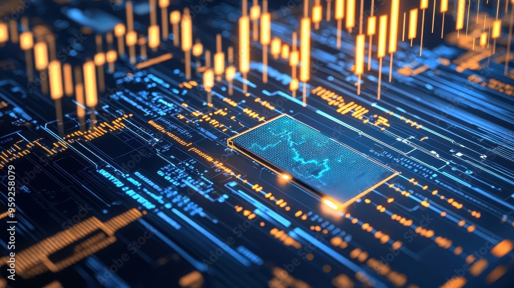 Poster digital circuit board with stock market data display