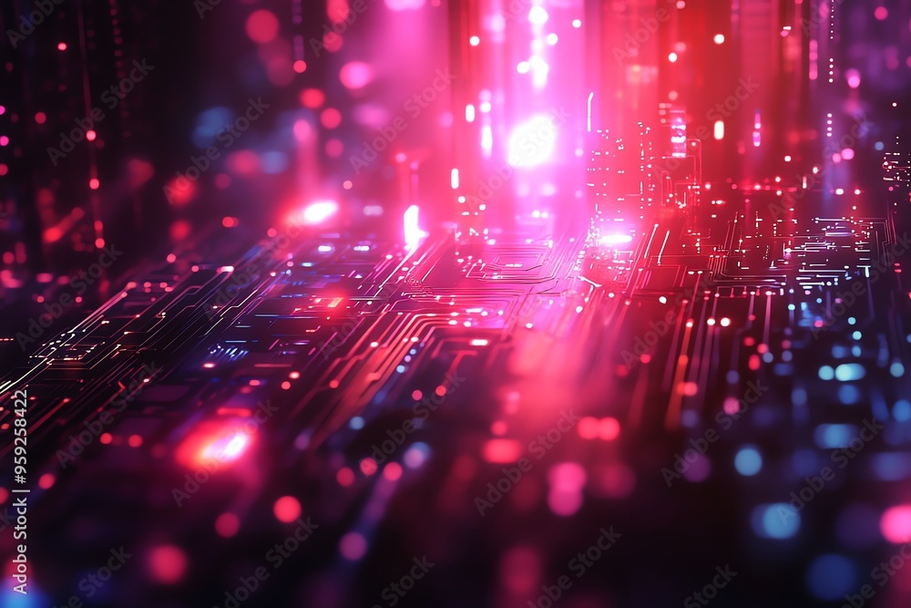 Aufkleber abstract circuit board with glowing lights.