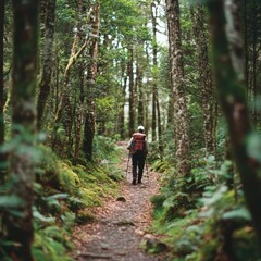Fototapeta premium 32. Person at the start of a hiking trail, ready to explore new terrain