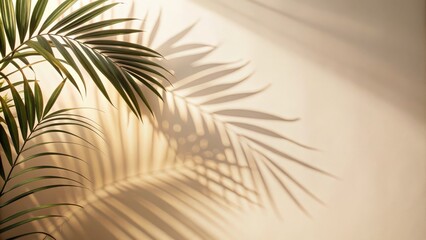 Blurred shadow from palm leaves on light cream wall, palm leaves, shadow, light, cream, wall, minimalistic