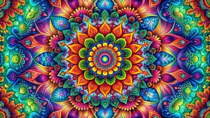 Vibrant and intricate psychedelic floral mandala design, psychedelic, vibrant, floral, mandala, colorful, abstract, vibrant