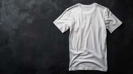 White t-shirt against a dark backdrop, ideal for showcasing designs and branding concepts..