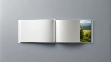 Fototapeta premium Horizontal landscape hardcover brochure mock up isolated on gray background, ,design, blank, template, advertising