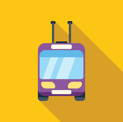 Minimalist vector illustration of a purple trolleybus moving on a vibrant yellow background, perfect for transportation or travel themed projects