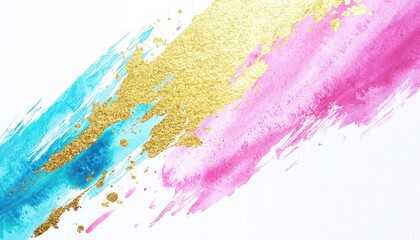 Cyan and magenta strokes, watercolor on white, beautifully lined with gold.