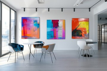 Modern Interior with Abstract Art and  White Chairs