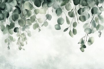 A serene and beautifully crafted watercolor illustration featuring delicate eucalyptus leaves, which is perfect for creating a calming and tranquil atmosphere in your home decor or any living space
