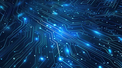 Obraz premium Futuristic electronic circuit technology blue background concept. AI generated image
