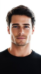 Obraz premium Handsome man posing with neutral expression on white background