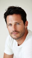 Fototapeta premium Handsome man with blue eyes is posing in studio