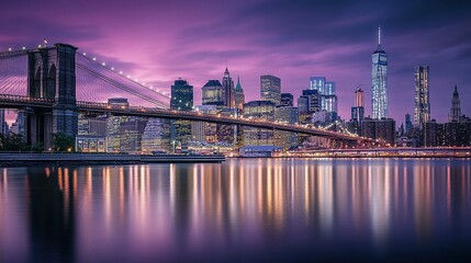 Fototapeta premium Brooklyn Bridge and Manhattan Skyline at Dusk