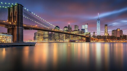The Brooklyn Bridge and Manhattan Skyline at Dusk