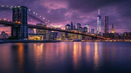Brooklyn Bridge and Manhattan Skyline at Dusk