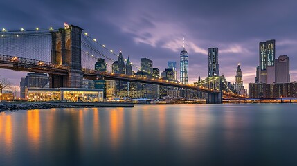 Brooklyn Bridge and Manhattan Skyline at Dusk