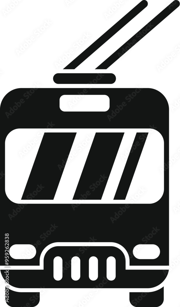 Poster simple icon of a trolleybus driving towards the viewer