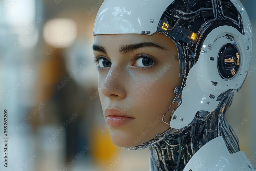 Poster humanoid ai the fusion of artificial intelligence and human consciousness, exploring the future of a