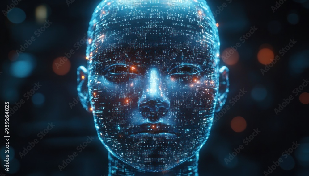 Aufkleber the future of intelligence ai, automation, and innovation represented by binary code and a human hea