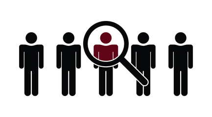 human search, stickmen and magnifying glass, weak link search concept, problem detection