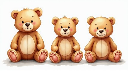 Three teddy bears sitting in a row