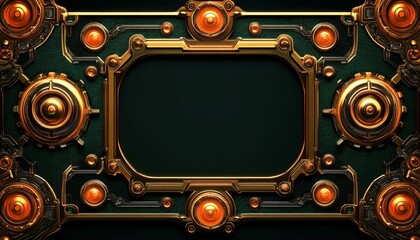Obraz premium Golden Frame with Glowing Circles on a Green Background