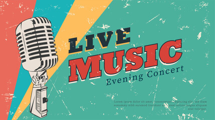 vintage retro nuanced template design for music festival celebrations, live music. Festive party celebration featuring microphone. music festival design concept
