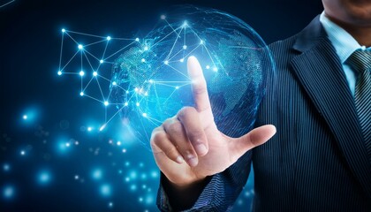 Abstract Digital Human Hand Touching on Glowing Dot