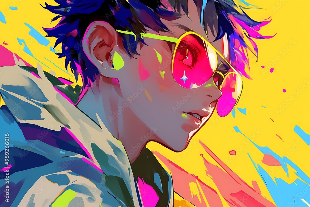 Poster cool anime boy wearing glasses