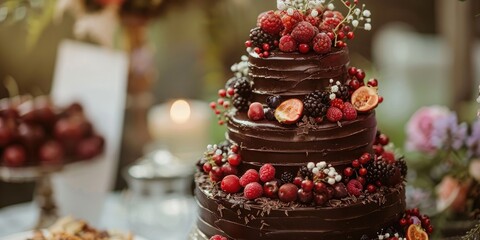 Chocolate and Red Fruit Wedding Cake