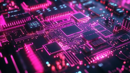 Obraz premium Abstract Pink Neon Circuit Board Design