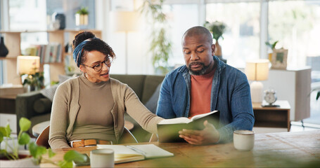 Couple, people and home with bubble for religion or spiritual guidance, belief and knowledge....