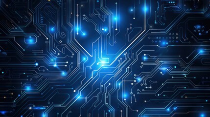 Fototapeta premium Futuristic electronic circuit technology blue background concept. AI generated image