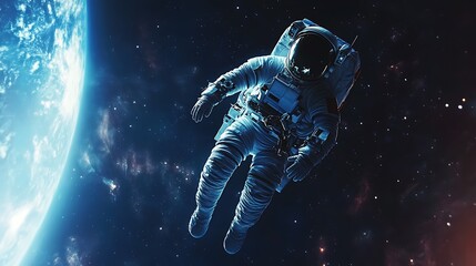 Fototapeta premium floating astronaut with space background