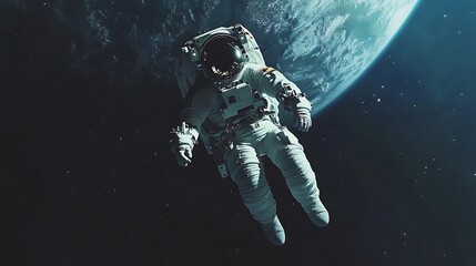 Fototapeta premium floating astronaut with space background