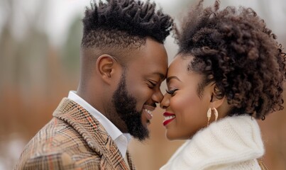 Fototapeta premium Happy Couple Kissing Each Other: A Joyful Expression of Love