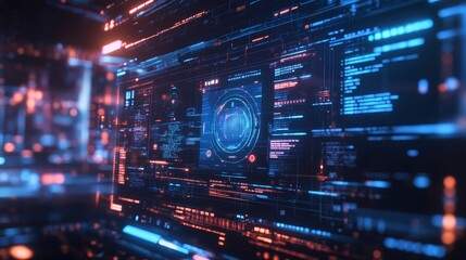 Obraz premium Futuristic Technology Interface with Blue and Red HUD Elements