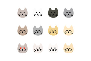 Obraz premium Cute cat face head set. Feeling, emotion, emoticon, facial expression concepts. Flat decorative animal cartoon character vector design isolated illustration.
