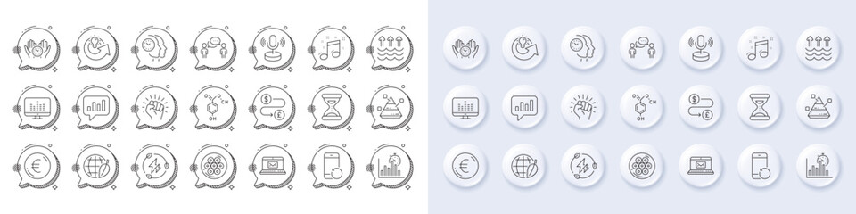 Environment day, Cable section and Evaporation line icons. White pin 3d buttons, chat bubbles icons. Pack of Recovery phone, Consulting business, Euro money icon. Vector