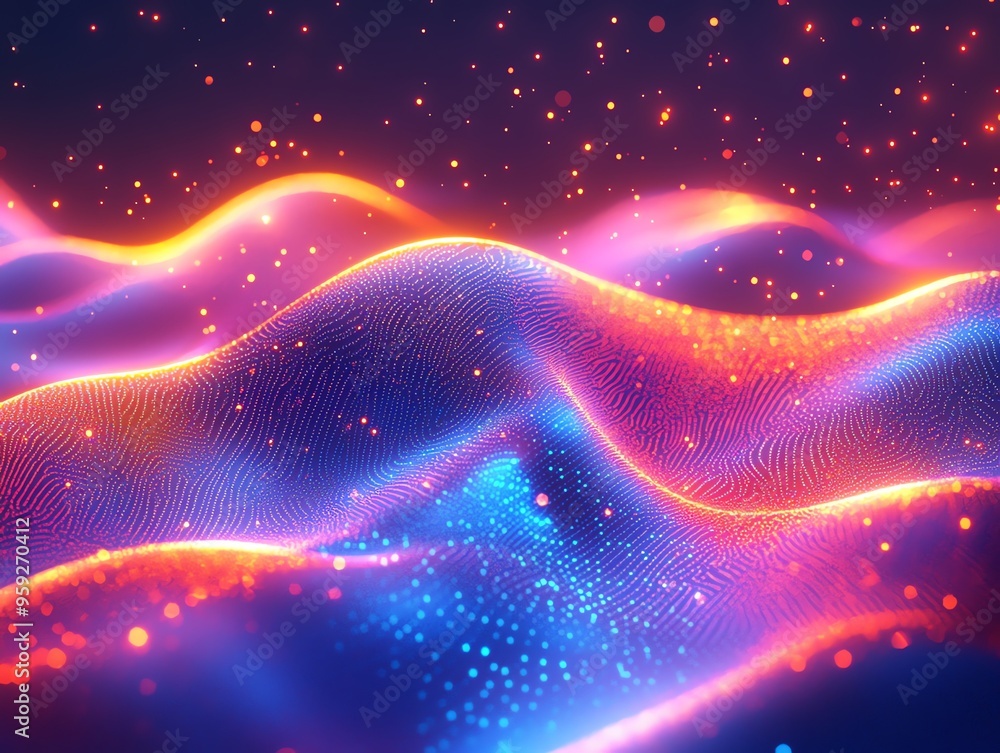 Poster Abstract digital background with glowing particles.