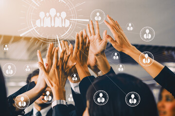 Human Resources Recruitment and People Networking Concept. Modern graphic interface showing...