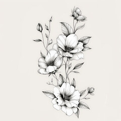 flower, draw, vector, black art, tattoo style, tattoo, floral, illustration, pattern, leaf, nature, vintage, drawing, sketch, plant, design, art, decoration, branch, rose, blossom, element, black, wed