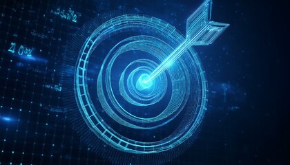 Obraz premium Abstract digital target with an arrow in the center. Growth strategy or financial goal concept