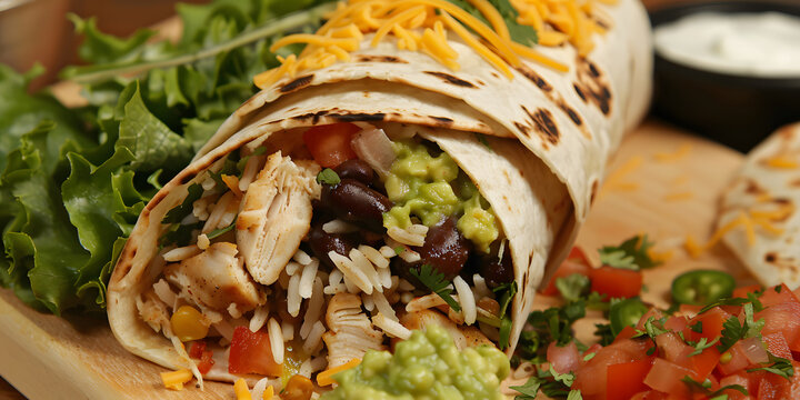 Mouthwatering chicken burrito with tender grilled chicken, seasoned rice, and fresh toppings