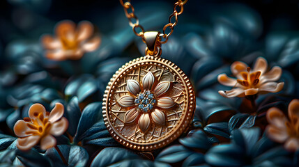 Fototapeta premium Golden Flower Pendant Necklace Illustration