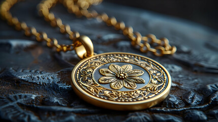 Golden Flower Pendant Necklace on Dark Background - Illustration