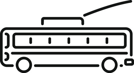 Simple black and white vector icon representing a trolleybus driving on the road