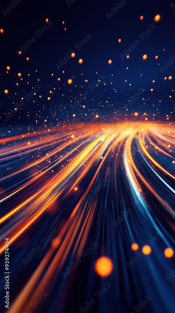 Poster dynamic abstract background featuring vibrant streaks of light with scattered glowing particles for 