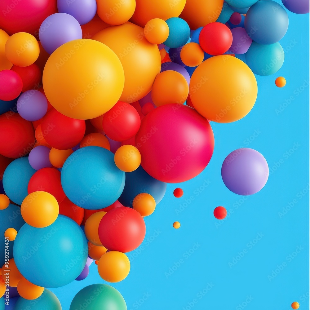 Fototapete colorful spheres in various sizes, creating a vibrant and dynamic composition against a blue backgro